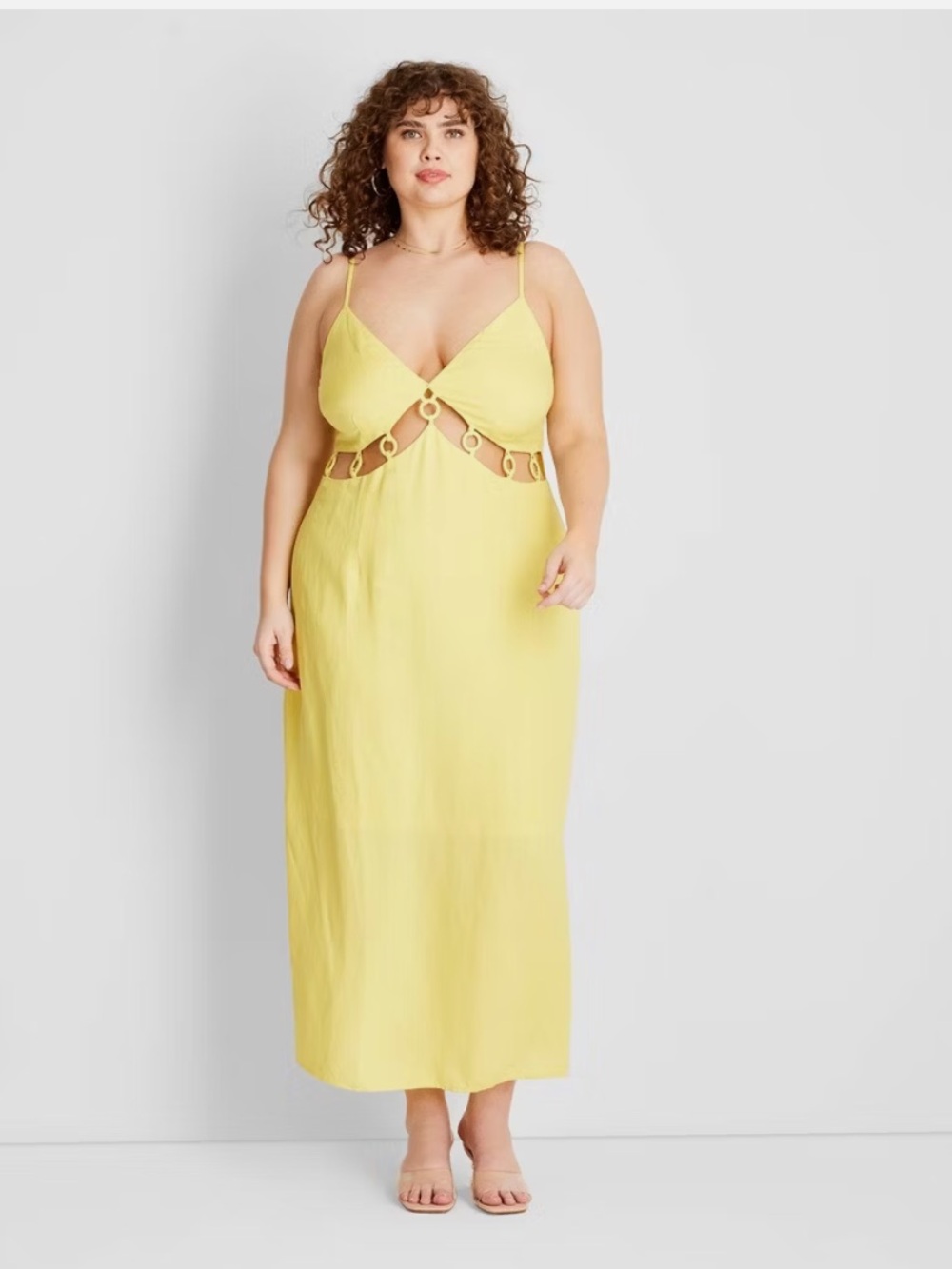 NWT Future Collective x Jenee Naylor Yellow Linen Blend Ring Maxi Dress Size 14 - Picture 5 of 10